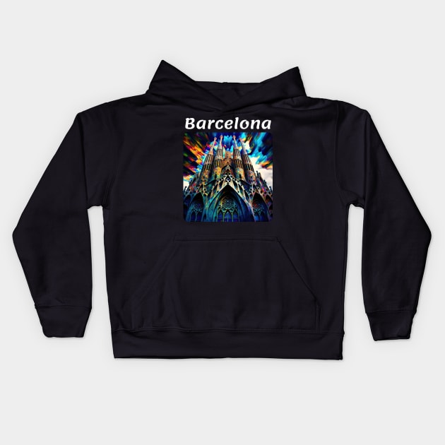 Barcelona, Spain v1 Kids Hoodie by AI-datamancer